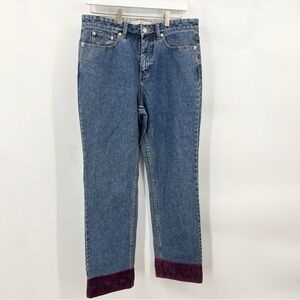 Women's Blue Jeans with Burgundy Hem